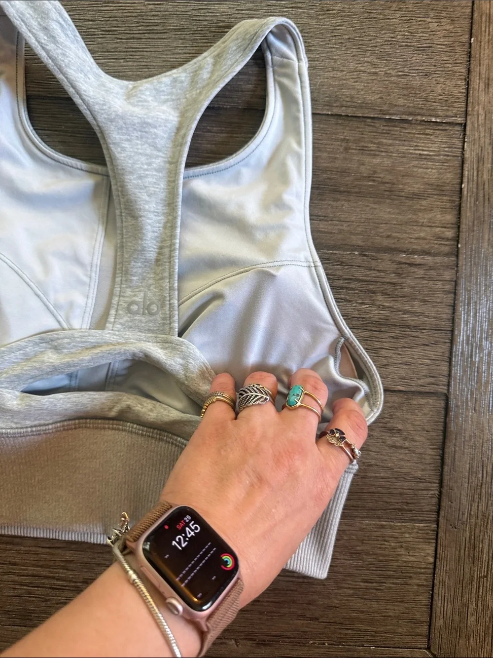 Alo High Neck Racerback Sports Bra in Light Gray